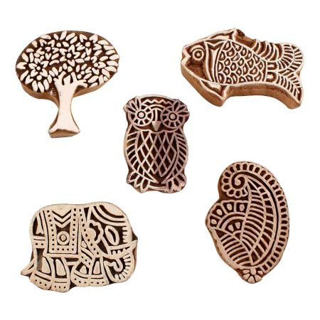 Set of 5 Piece New Mix Wooden Printing Blocks